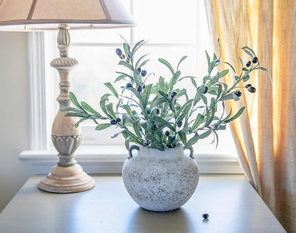 Hand Glazed Rustic White Two-Ear Ceramic Vase, Textured Pottery Vase with Two Ears for Centerpieces, Kitchen, Living Room, Bedroom Decor Gifts (Rustic White, Short)