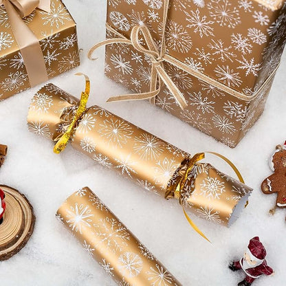 MAYPLUSS Winter Snowflake Christmas Wrapping Paper - 17 Inch X 33 Feet - Christmas Festive White Snowflake Print on Gold Mini Roll Reusable Holiday Gift Paper for Party Wedding Birthday Baby Shower