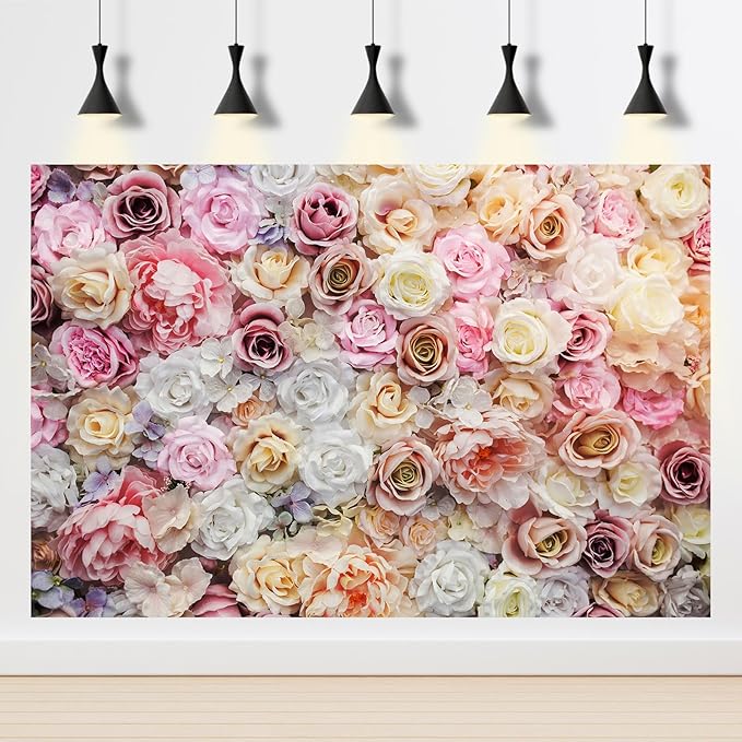 Roses Flowers Backdrop Valentines Day Pink Red Rose Photography Background Various Floral Roses Backdrop Decors for Birthday Wedding Baby Shower Anniversary Children Adults Studio Backgrounds 20x10ft