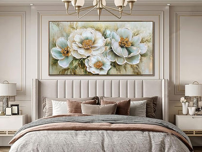 Arjun Big Size Framed Canvas Wall Art for Bedroom, Large Wood Frame Vintage Flower Painting Living Room Textured Artwork Gold Picture Bloosom Dining Room Kitchen Home Office Wall Decor, 58"x29"