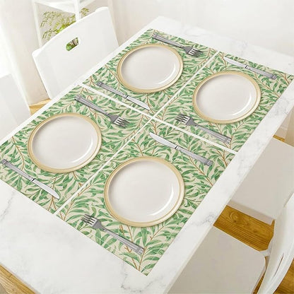 William Morris Vintage Botanical Placemats Set of 6, Retro Leaves Boho Plant Place Mats, Heat Resistant Non Slip Cotton Linen Dining Table Mats for Home Kitchen Party 18x12 Inch