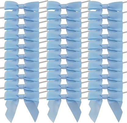 50pcs 3-1/2" Sky Blue Satin Ribbon Bows with Twist Ties Mini Ribbon Bows for Baby Shower Decoration Gift Packing&Wrapping Accessoried(Lt.Blue)