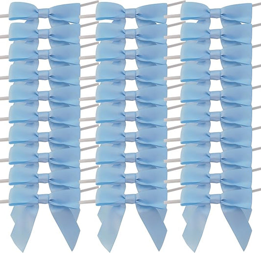 50pcs 3-1/2" Sky Blue Satin Ribbon Bows with Twist Ties Mini Ribbon Bows for Baby Shower Decoration Gift Packing&Wrapping Accessoried(Lt.Blue)