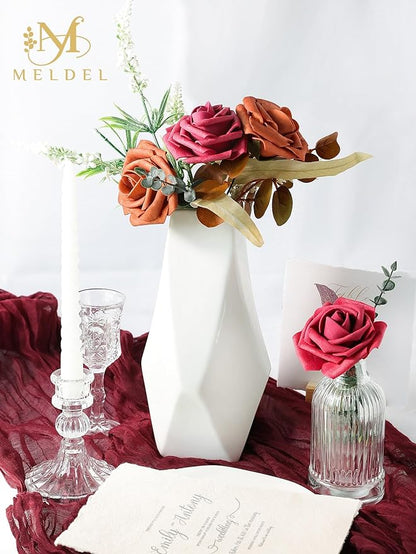 Meldel Artificial Flower 50pcs Real Looking Red Rose Fake Foam Roses with Stems for DIY Wedding Bouquets Gifts Bulk Crafts Faux Floral Centerpieces Arrangements Home Party Tables Decorations