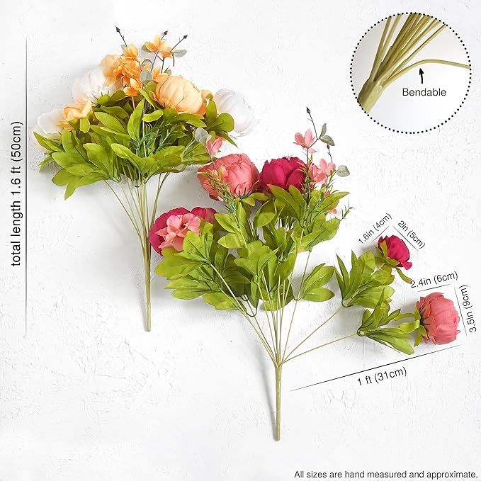 FiveSeasonStuff Vintage Artificial Peonies Silk Flowers and Hydrangeas for Wedding Bridal Home Décor – Beautiful Floral Centerpiece Arrangement Decoration with 2 Bouquets (Country Delightful)