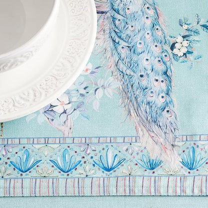 Maison d' Hermine Tablerunners 100% Combed Cotton Premium Table Runner Decorative Table Cover, Kitchen, Parties, Peacock Utopia - Pastel Turquoise, Double Layer - (14.5"x108")