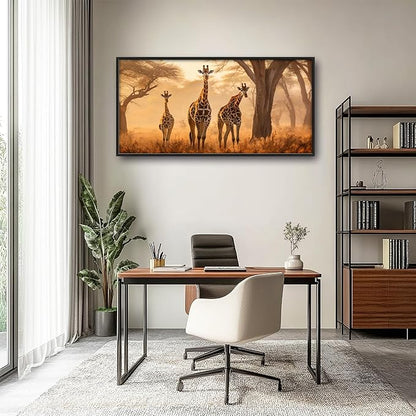 Framed Large Pictures Wall Art for Living Room, Giraffe Oversized Wall Decor Africa Animal Scenery Landscape Canvas Print Painting Modern Extra Large Framed Artwork for Bedroom Office 60"x30"