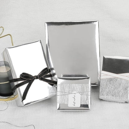 NESCCI Silver Metallic Wrapping Paper, Solid Color Paper,Gift Wrapping Paper,Perfect for Wedding,Valentine's Day,Birthday, Christmas,Baby Shower,DIY Bouquet (17.5 Inches X 32.8 Feet)