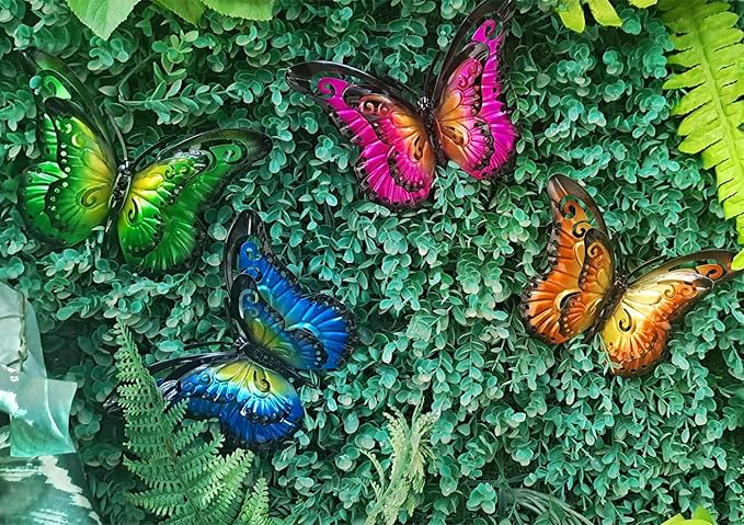 Metal Butterfly Wall Art Decor - 6.5" Outdoor Fence Decoration, Hanging for Garden Yard Living Room Bedroom Patio Balcony,Gift for Mom Dad Friends(4 Pack)