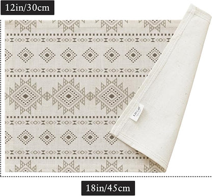LilyCat Linen Fabric Geometric Stripes Placemats, Durable Boho Dining Table Mats for Kitchen, Rustic Vintage Washable Place Mats Set of 4, 18’’× 12’’