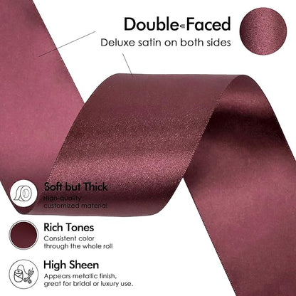 MEEDEE Satin Ribbon 2 inch Wide Double Faced Burgundy Ribbon for Christmas Tree, Crafts, Weddings, Flower Bouquet
