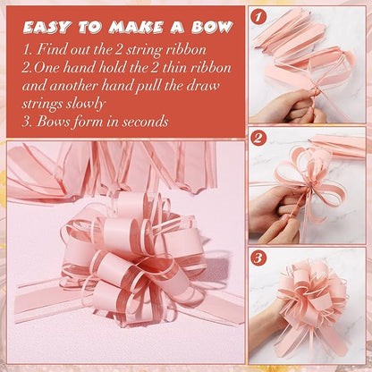 WILLBOND 20 Pieces 6 Inch Pull Bows Gift Wrapping Ribbon Pull Bows for Christmas Wedding Baskets Valentine Multicolor Wrap Accessory for Gift Present Holiday Decor(Gouache Pink)