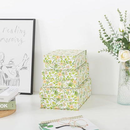 Soul & Lane Decorative Cardboard Storage Boxes, Set of 3 Floral Pattern Keepsake Boxes with Magnetic Closure, Nesting Memory Storage for Organizing and Home Décor, Garden Rose