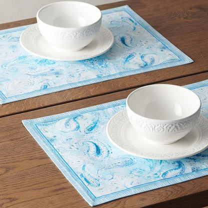 Maison d' Hermine Placemat 100% Combed Cotton Premium Set of 4 Decorative Washable Place Mats Table Cloth Placemat, Dining, Kitchen, Parties & Camping - Paisley Blues (13"x19")