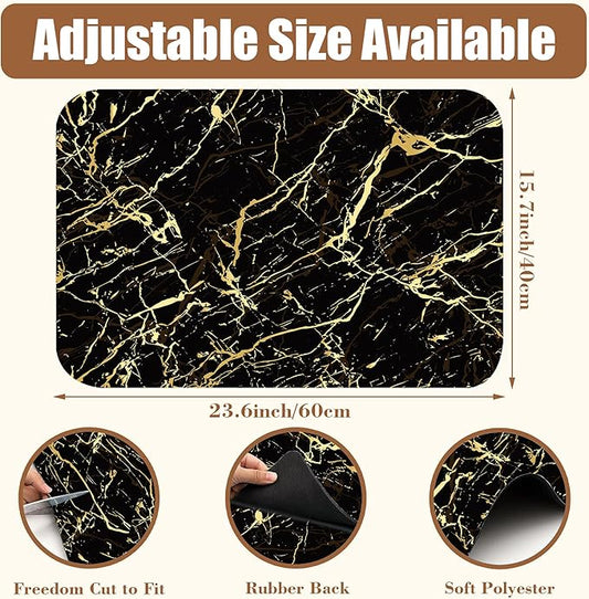 Dish Drying Mat Black and Gold Marble Coffee Bar Mat for Countertop - Absorbent, Rubber Backed, Hide Stain Dish Drainer Rack - Coffee Maker Pot Dining Room Decoration 15.7 x 23.6 Inch