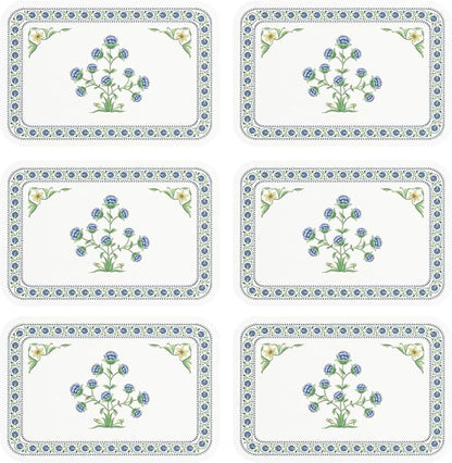 patdrea Blue Floral Rectangular PVC Placemats, Pack of 6, Waterproof Insulation, Soft and Durable, Suitable for Dining Table, Kitchen and Coffee Table Decoration,12"*17"