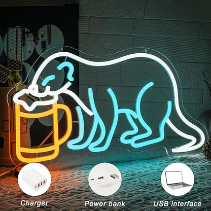 Ferret with Beer Neon Sign for Bar Wall Decor Beer Neon Lights Dimmable Ferret LED Light for Pub Decor Man Cave Decor Gift For Beer Lover