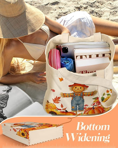 2 Pack Canvas Tote Bag - with Makeup Pouch Aesthetic Cute Women Reusable Canvas Bag for Shopping, Work, Travel