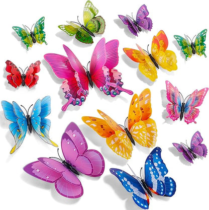 SAOROPEB 3D Butterfly Wall Decor, 72 Pcs Double Layer Butterfly Decorations for Party Decorations Locker Decor Refrigerator Decal, Reusable (Colorful)