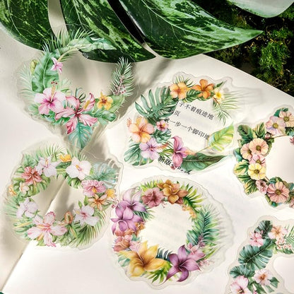 Tropical Botanical PET Sticker Set, 120Pcs Floral and Leaf Stickers for Scrapbooking, Journaling, Junk Journal Supplies, and DIY Crafts