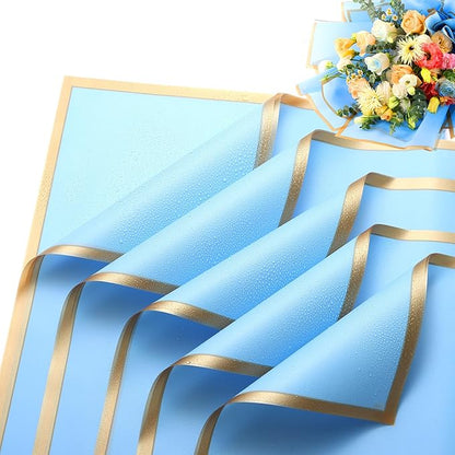 YIDATIKER 20 sheet Flower Wrapping Paper,waterproof floral wrapping paper for bouquets,DIY Florist Supplies Packaging Paper with satin ribbon for Wedding,Birthday,Valentine's Day(Blue