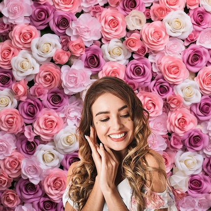 Pink Red Roses Backdrop Flowers Floral Wall Photography Background Baby Shower Wedding Birthday Party Banner Anniversary Decorations Girls Children Adults Portrait Video Studio Prop 15x8ft
