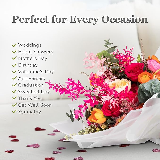 the florist Supply 20 Sheets Premium Flower Wrapping Paper | Waterproof Flower Wrapping Paper for Bouquets | Double Sided Floral Bouquet Sheets | DIY Gifts Borderline Frosted White/White