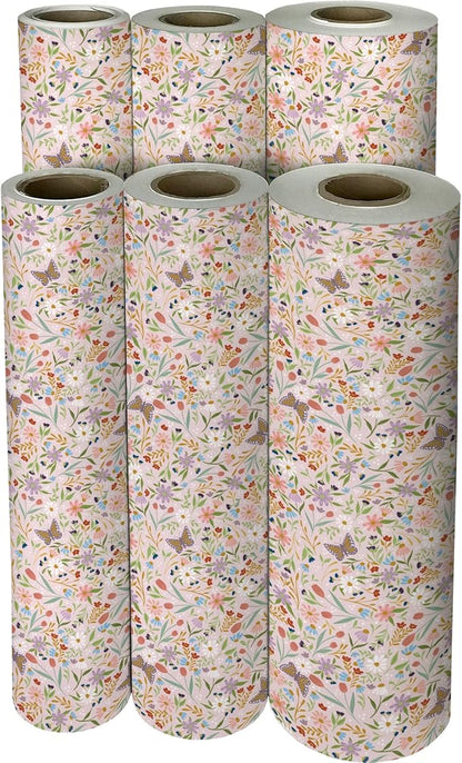 Jillson Roberts Bulk Gift Wrap, Everyday Gift Wrapping Supplies, Delicate Floral 1/2 Ream 417 feet x 30 inches