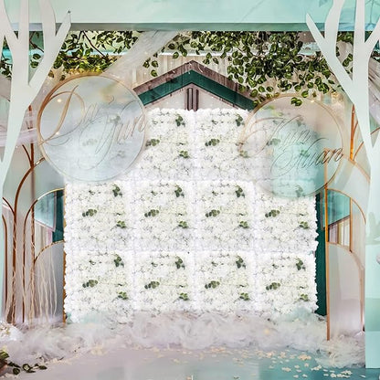 LOYALHEARTDY 12 Pack Artificial Flower Wall Panels 24" x 16" Wall Backdrop Faux Hydrangea and Rose Flower Backdrop Panels for Decor Wedding Party Event Decoration