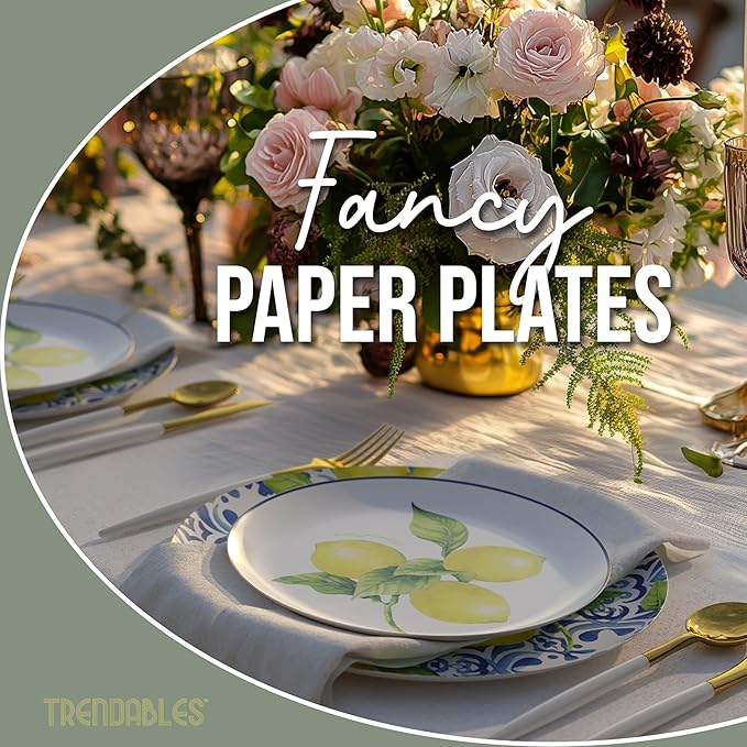 Trendables Floral Paper Plates 40 Pcs Fancy Disposable Plates for Party Set - 20 Guests 20 X 8 Small Paper Plates Dessert Plates & 20 X Large Paper Plates 10 Inch Paper Plates Bulk | Tuscan