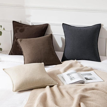 MIULEE Decorative Linen Pillow Covers 18x18 Inch Dark Brown Boho Farmhouse Neutral Winter Couch Throw Pillows for Bed Pack of 2 Accent Modern Pillowcase Sofa Livingroom Home Decor