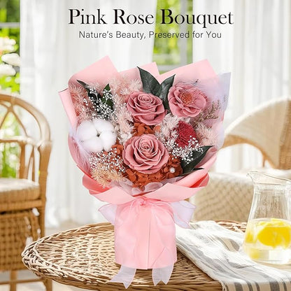 Preserved Bouquet of Flowers - Flesh Forever Flowers for Delivery, Real Eternal Roses Bouquet for Mother Mom, Wife Anniversary Birthday Gifts for Women, Carnation Pink