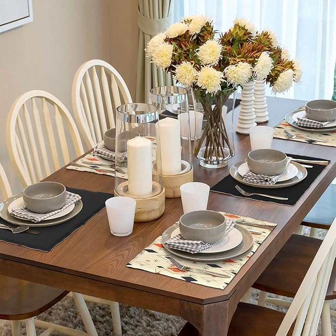 Mid Century Modern Placemats Set of 6,Kitchen Table Mats for Dining Outdoor Home Decor 12x18 Retro Place Mats 6 PCS, Style-16