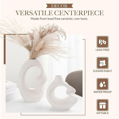 Set of 2 Romantic Hollow Ceramic Vases for Home Decor – Modern Minimalist Romantic Flower Vase for Pampas Grass Perfect for Entryway, Coffee Table, Living Room, Dining Table, Shelf Decor