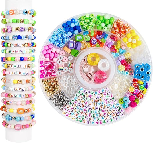 594PCS Bead Bracelet Making Kit for Kids,Colorful Pony Beads Pearl Shell Flower Evil Eyes Star Carft Friendship Bracelet Necklace Jewelry Making Supplies Kit Gifts for Boys Girls Women