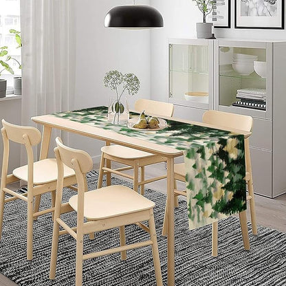 Watercolor Green Pine Trees Table Runner, Forest Woodland Tabletop Scarf Home Kitchen Holiday Decor, Seasonal Farmhouse Rustic Dining Decorations Party Supply 13 X 60 Inch