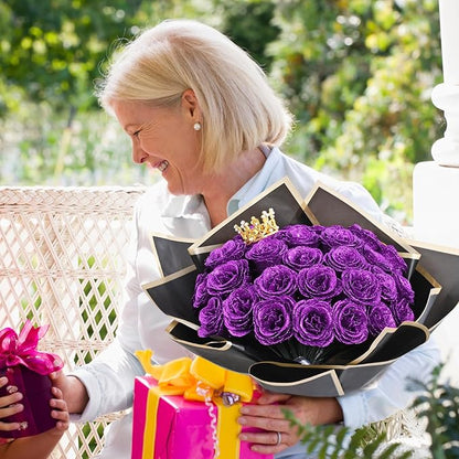 Waipfaru Glitter Roses Bouquet, DIY Fake Flowers Bouquet, Birthday Gifts for Women Mom, 24 Pcs Purple Rose for Wife Girlfriend Valentines, Mothers Day, Anniversary, Graduation