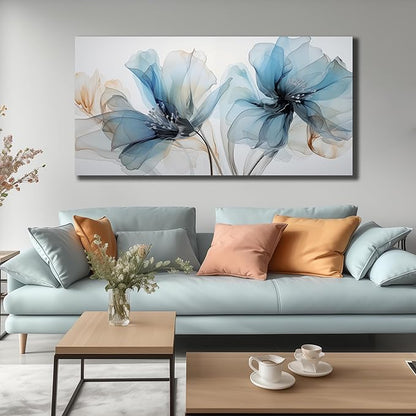 Blue Flower Wall Decor for Living Room Abstract Canvas Wall Art for Office Large Wall Pictures for Dining Room Size 29 x 58 Inch
