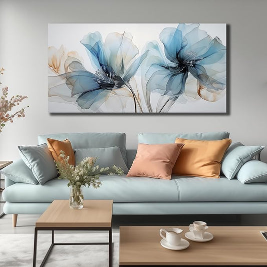 Blue Flower Wall Decor for Living Room Abstract Canvas Wall Art for Office Large Wall Pictures for Dining Room Size 29 x 58 Inch