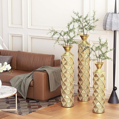 Floor Vases, Tall Home Decor Metal Vase Set of 3 Large Glazed Decorative Vases for Wedding Decor, Elegant Modern Flower Holder for Living Room, Entryway, Hallway, Dining Room