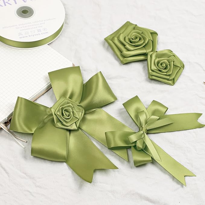 Moss Green Satin Ribbon, Double Faced 2 Inch X 25 Yards Moss Green Ribbon, Premium Satin Ribbon for Gift Wrapping, Crafts, Hair Bow Making, Sewing, Flower Bouquet, Wedding Party Decor
