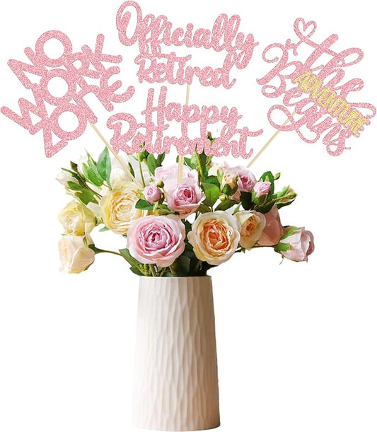 Ephlyn 16Pcs Happy Retirement Centerpiece Sticks Officially Retired Table Flower Centerpieces Sticks No Work Zone Floral Decorations for Farewell Birthday Party Centerpieces Supplies Pink