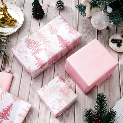 Whaline 100 Sheets Christmas Pink Tissue Paper Christmas Tree Gift Wrapping Paper Art Craft Paper for Home DIY Gift Bags Xmas Winter New Year Decor, 14 x 20 Inch