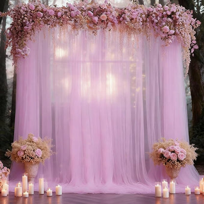 10x10 Pink Tulle Backdrop Curtains for Parties, Sheer Backdrop Curtain Wedding Photo Background Drapes for Baby Shower Photography Birthday Party