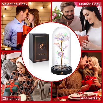 Beferr Birthday Gifts for Women Mom Rechargeable Galaxy Glass Roses Forever Preserved Flowers for Delivery Prime Smart Touch Light Up Rose in Dome Gift for Grandma Sister Wife Her Girlfriends Daughter