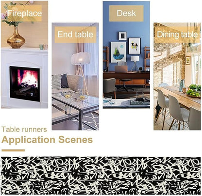 Graffiti Table Runner,Black White Abstract Messy Art Theme Pattern Print Tablecloth Burlap for Hotel Indoors Outdoor Dining Room Kitchen Home Decor,W13X L60 in