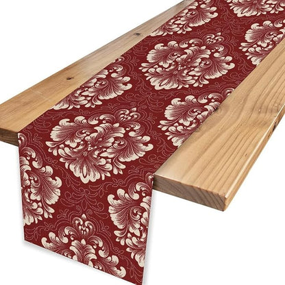 Vintage Damask Table Runner, Red Classical Luxury Old Fashioned Damask Royal Victorian Flora Print Table Center Decor for Family Kitchen Table Decorations Indoor Outdoor 13x108 inch