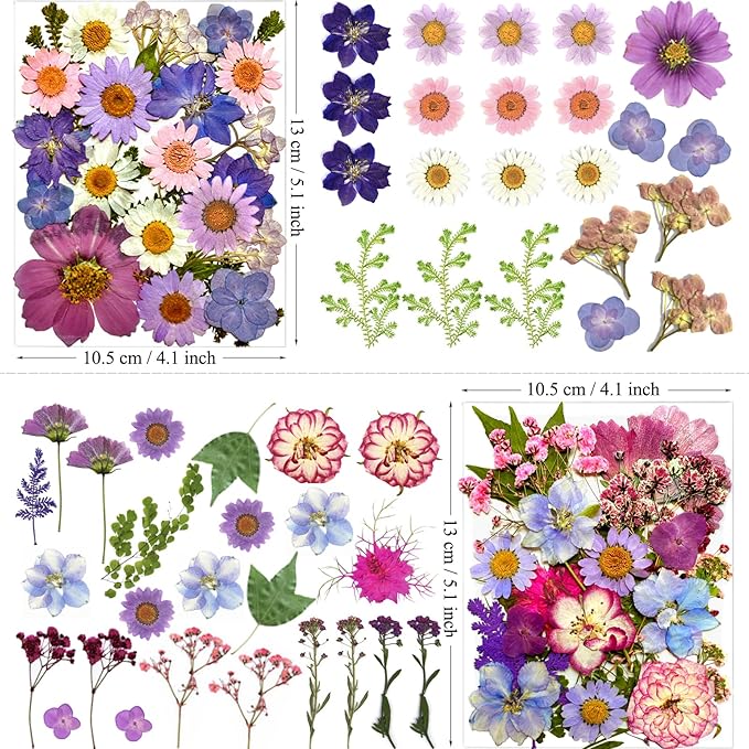 91Pcs Purple Pressed Dried Flowers for Resin Molds, Assorted Real Natural Bulk Dry Floral Leaves for DIY Art Crafts, Epoxy Jewelry, Candle, Soap Making, Nails Decors Gifts