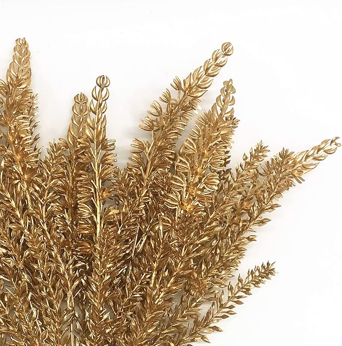 PASYOU Artificial Gold Plants Decor, Plastic Grass Faux Shrubs Simulation Lavender Leaves Indoor Outdoor Home Garden Planter Filler Party Hotel Verandah Wedding DIY Decoration - Golden 4 Pack