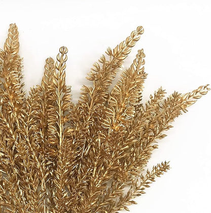PASYOU Artificial Gold Plants Decor, Plastic Grass Faux Shrubs Simulation Lavender Leaves Indoor Outdoor Home Garden Planter Filler Party Hotel Verandah Wedding DIY Decoration - Golden 4 Pack